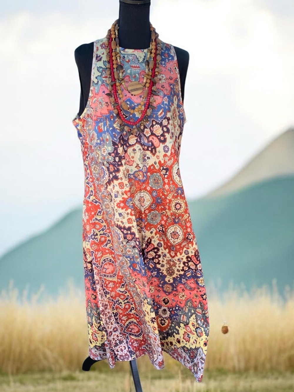 Bohemian Midi Sleeveless Summer Dress Floral XXL